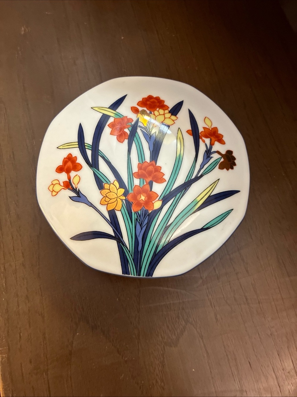 Vintage Tiffany & Co Freesia Porcelain Trinket Box Octagonal Floral Vanity Dish